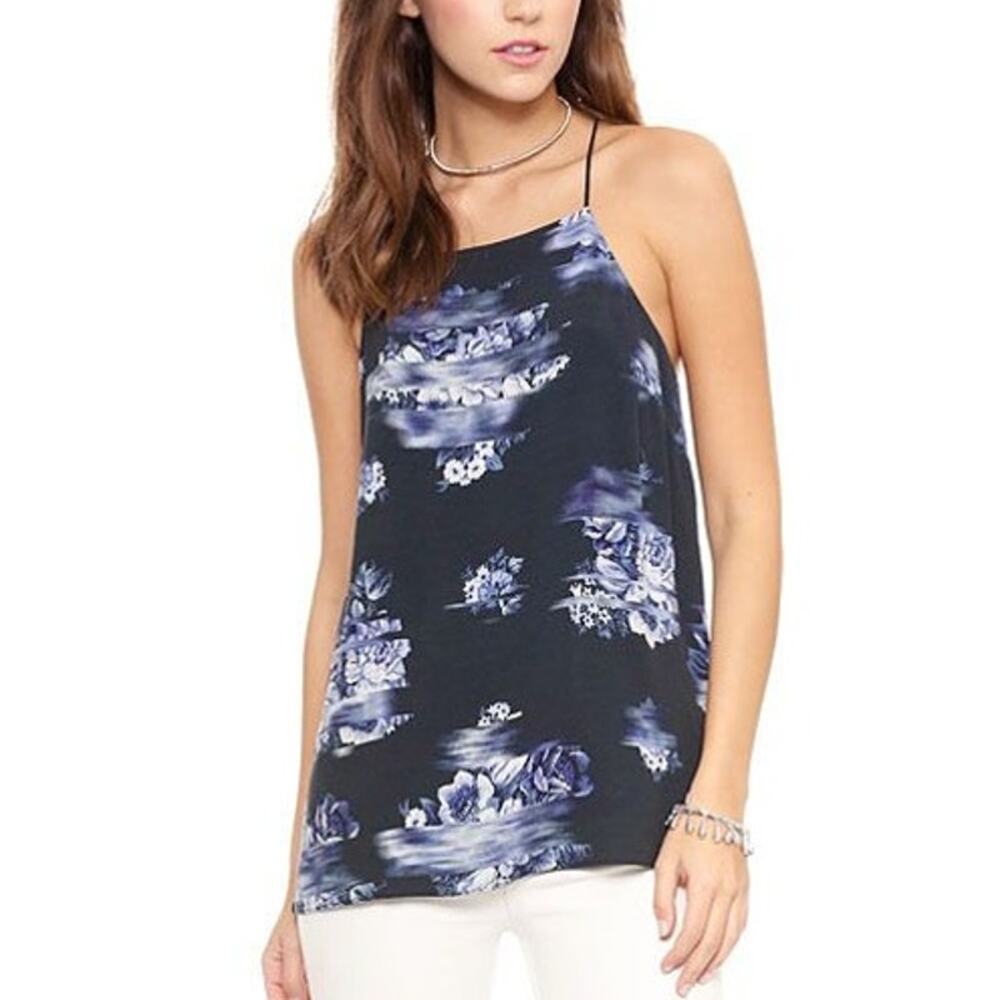 Tibi Floreale Printe Flowing Silk Lining Square Neck Camisole Blouse